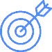 Blue target with an arrow hitting the bullseye, symbolizing precision and goal achievement.